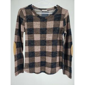 12PM by Mon Ami Size Small Check Pattern Rayon Cardigan Elbow‎ Patch